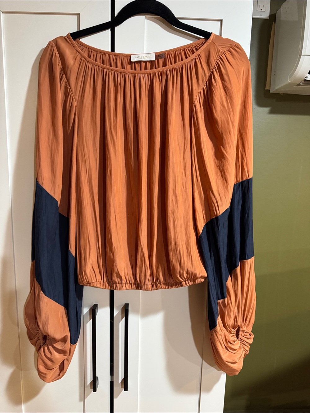 Ramy Brook Rust Orange and Navy Colorblock Peasant Blouse